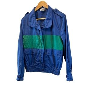 VINTAGE Green & Blue Zip Up Lightweight Short Casual Windbreaker Jacket Coat L